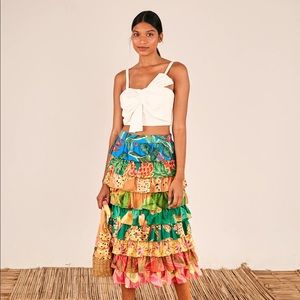 Farm Rio Mixed Prints Multi Layered Midi Skirt